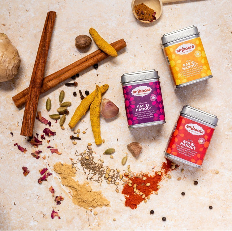 A flat lay of Amboora's three spices