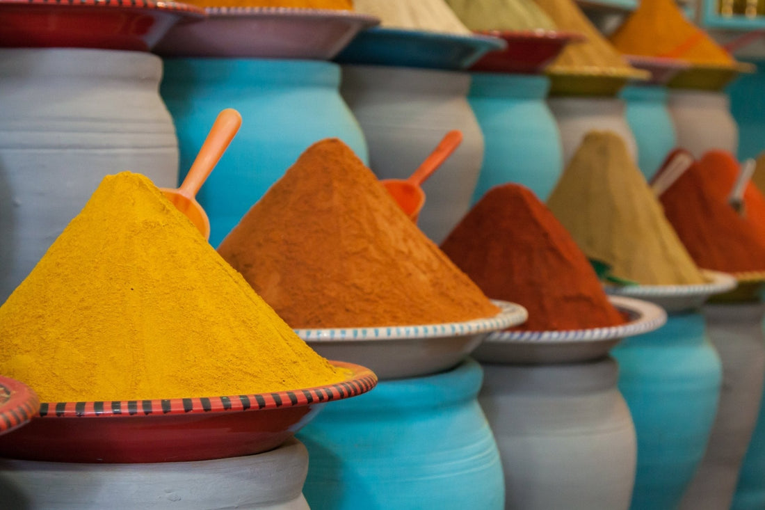 Spices piled in a souk