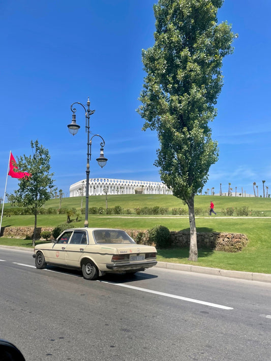 Moroccan taxi outside the stadium in Tangiers, Morocco