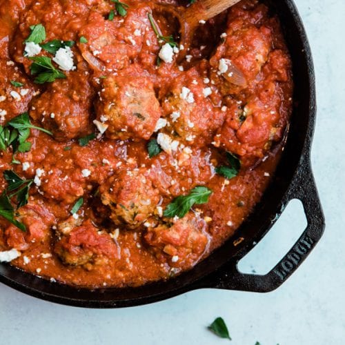 Moroccna Inspired Spaghetti and Smoky Lamb Meatballs