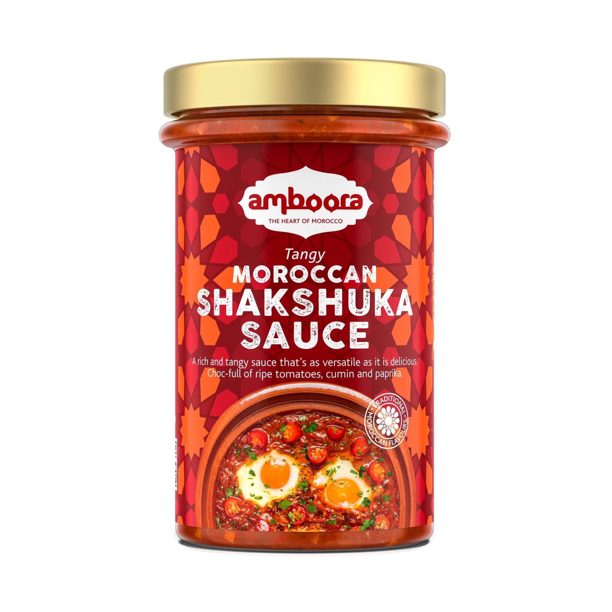 Amboora Moroccan Shakshuka Tomato Tagine Cooking Sauce in a jar with natural ingredients like tomato, spices and herbs