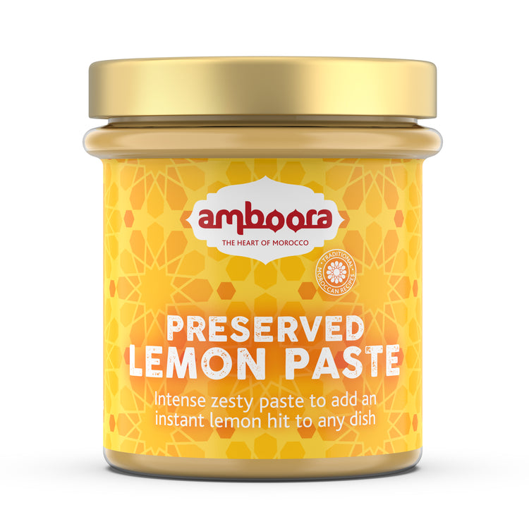 Amboora preserved lemon paste in a jar with lemons