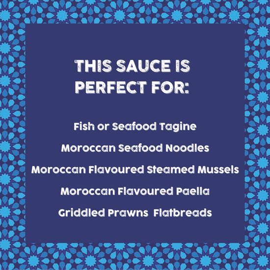 Infographic with recipe ideas on how to use Amboora Chermoula Tagine Sauce